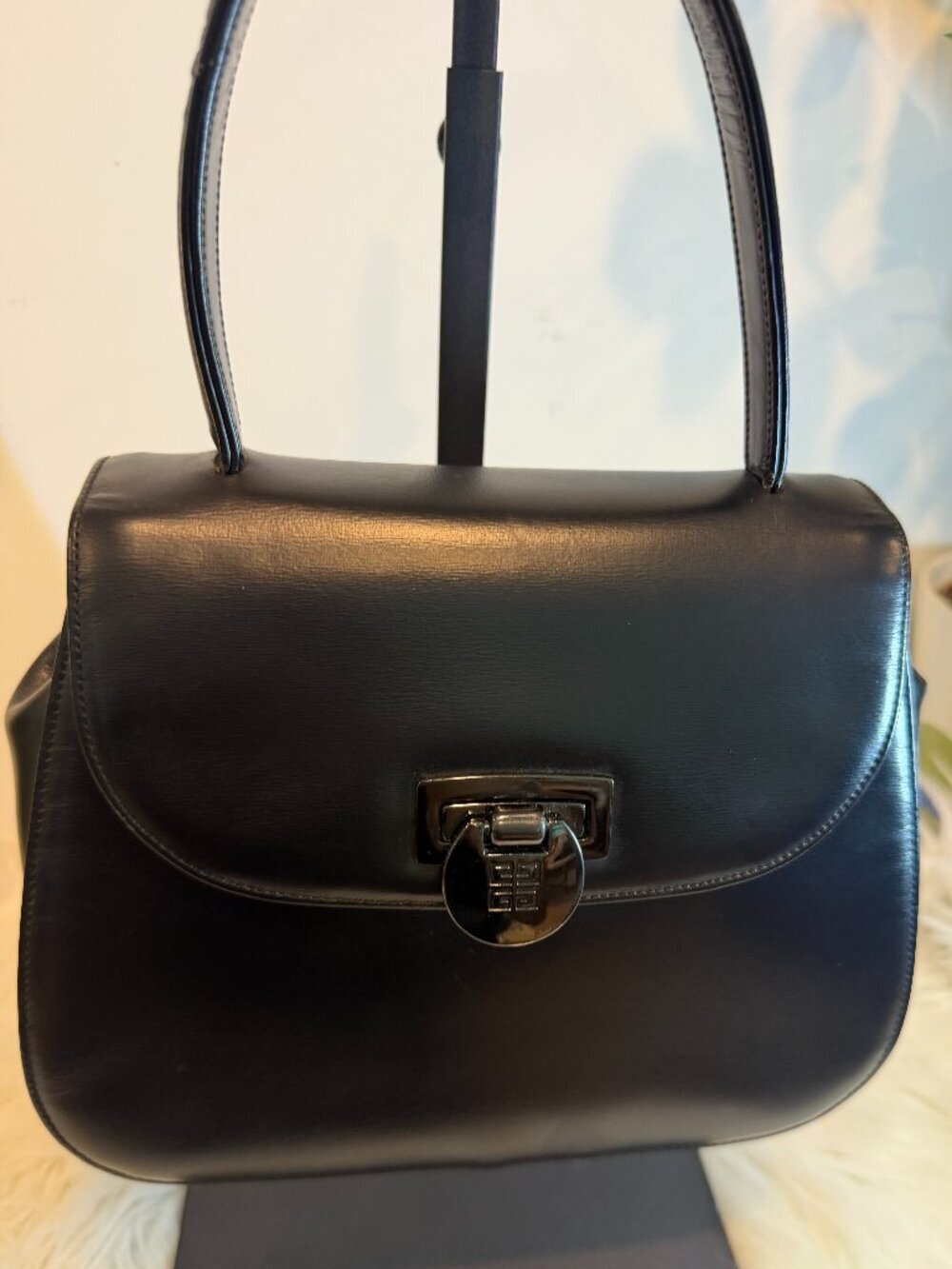 Vintage Givenchy Black Box Leather Top Handle